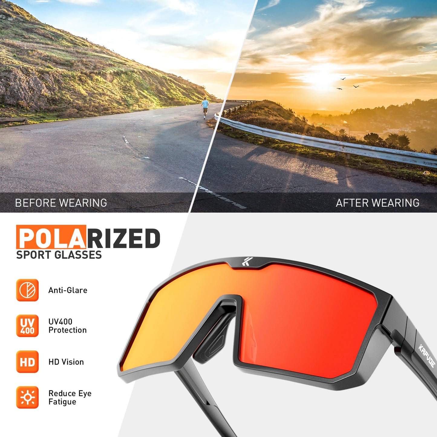 KAPVOE Polarized Cycling Glasses Sports Sunglasses for Men Women, UV400 Protection MTB Bicycle Baseball Mountain Bike Glasses - Get Outside Today 25
