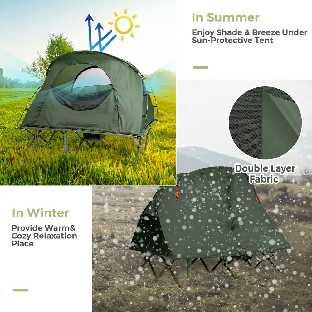 2 Person Outdoor Camping Tent Cot Compact Elevated Tent Set With External Cover