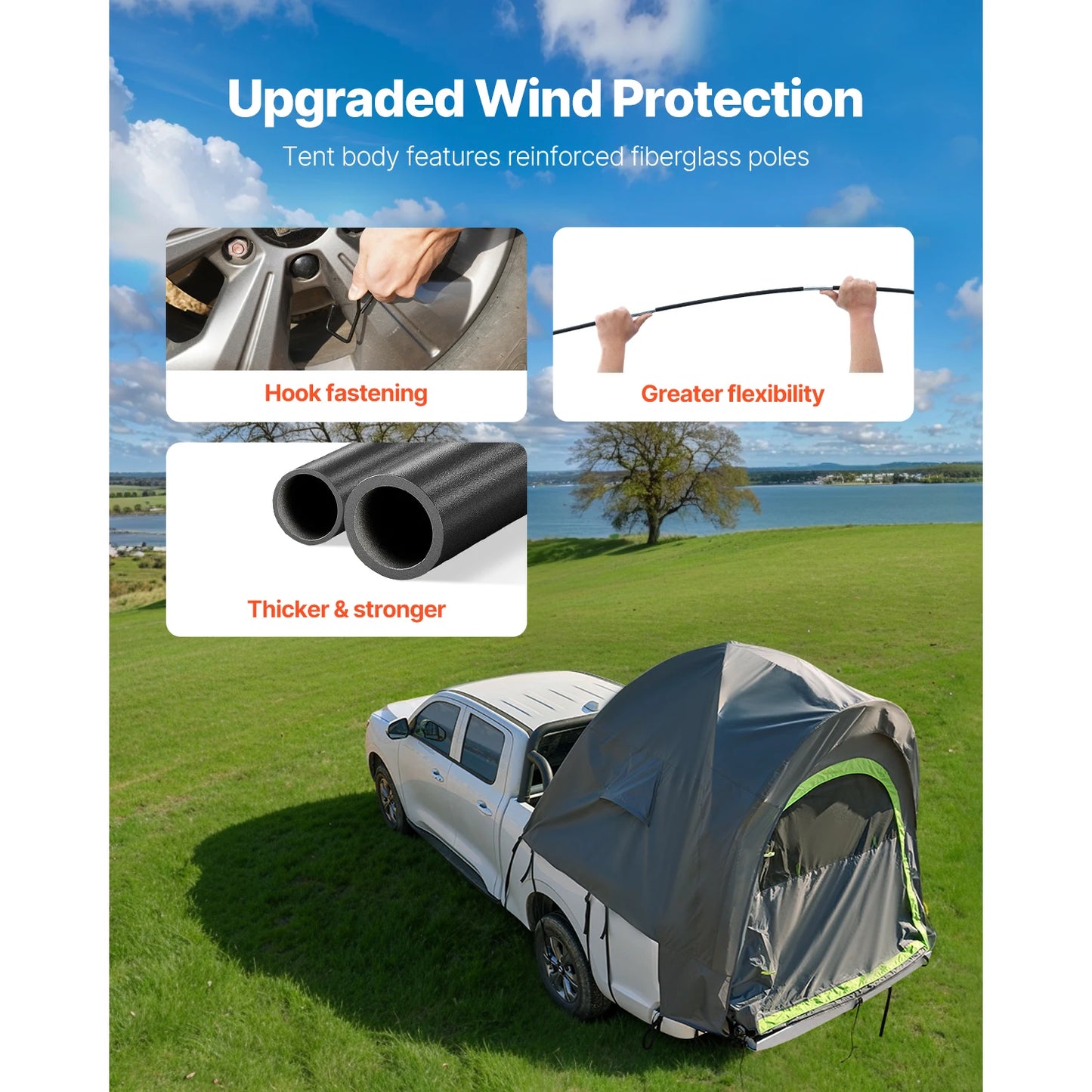 SucceBuy Pickup Truck Tent for Camping Waterproof PU2000 Truck Bed Camper Shell with Double Layer Design and Windows