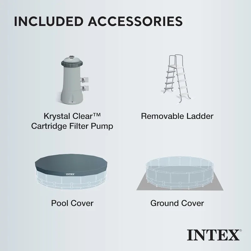 Intex 26723EH Prism Frame Premium Above Ground Swimming Pool Set: 15ft x 42in – Includes 1000 GPH Cartridge Filter Pump