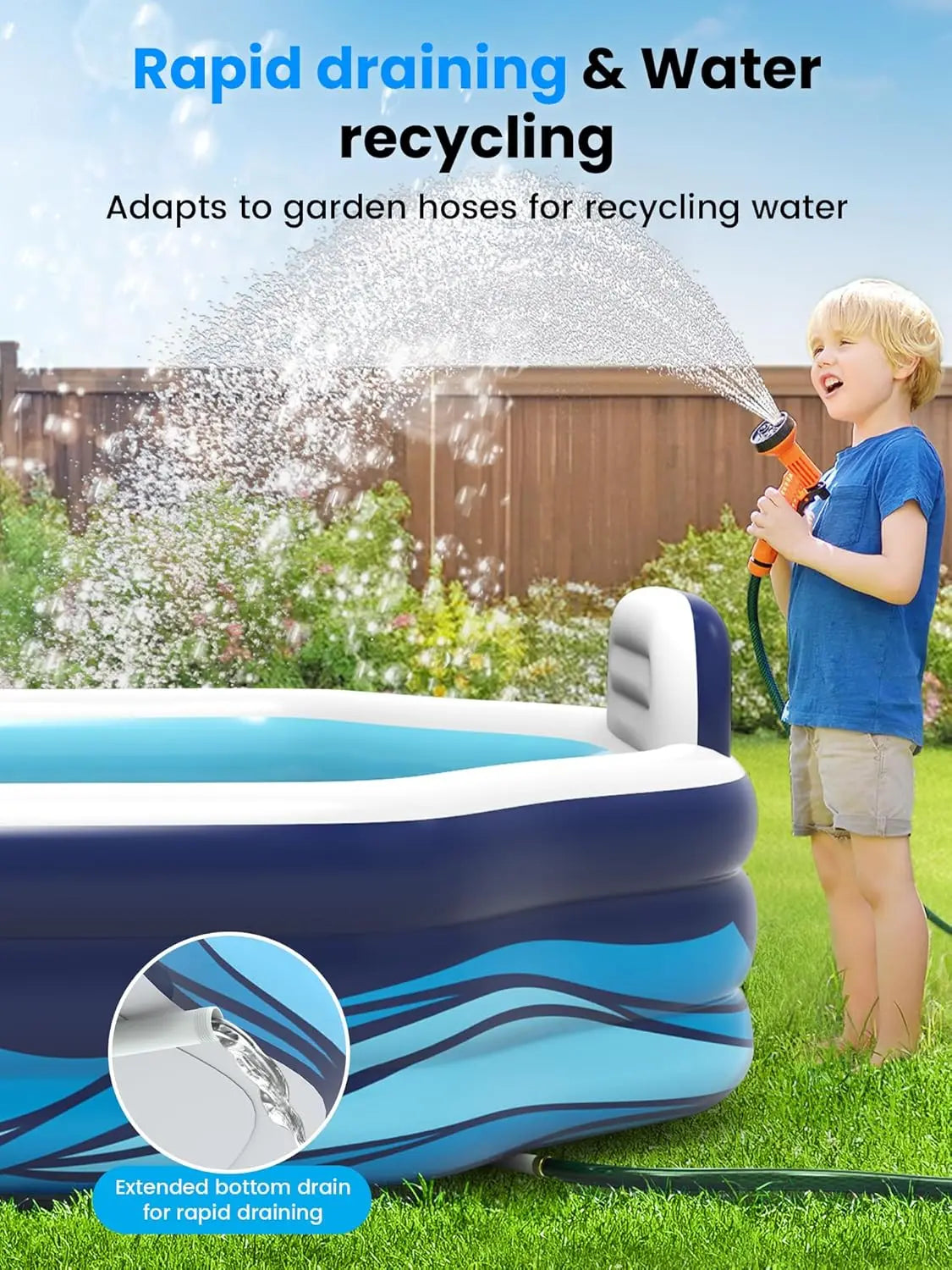 Inflatable Pool with Seats and Backrests, XLarge Thickened Full-Sized Family Fun Swimming Pool for Kids and Adults, Outdoor, Gar