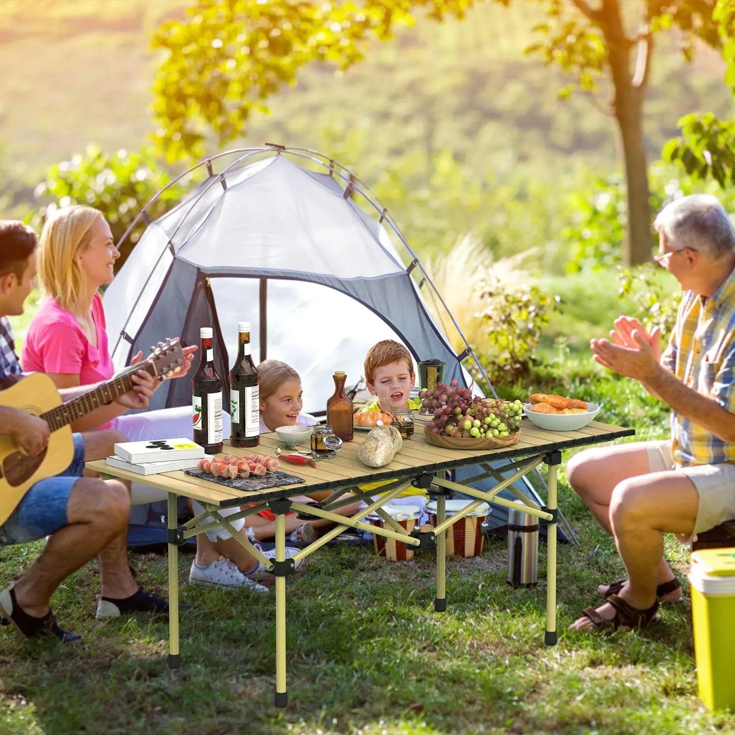 Folding Camping Table Portable Carbon Steel Heavy Duty Foldable Outdoor Use for 4 to 6 Person Grill