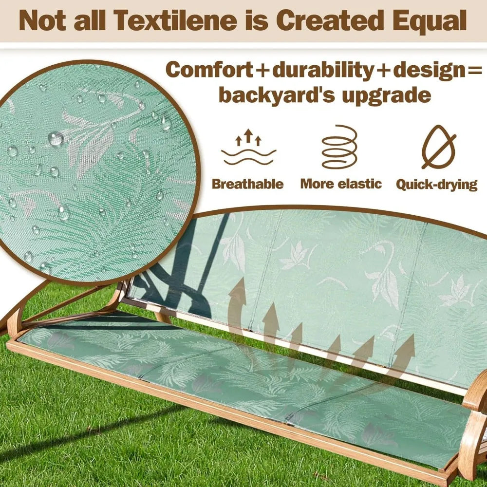 3 Person Patio Swing Outdoor Swing for Adults with Adjustable Canopy and Upgraded Cup Holders Textilene Fabric Porch Swing Chair