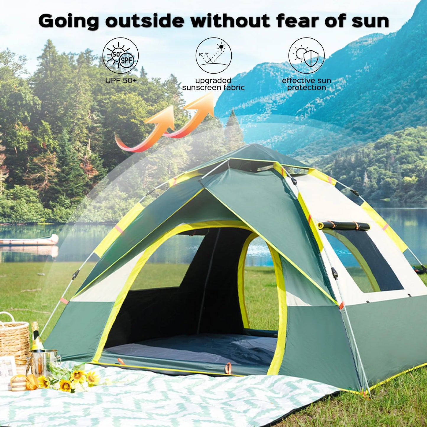 Lovewe Quick Opening Camping Tent Waterproof Windproof Dual Doors Windows Easy Setup Lightweight 2 Person Capacity