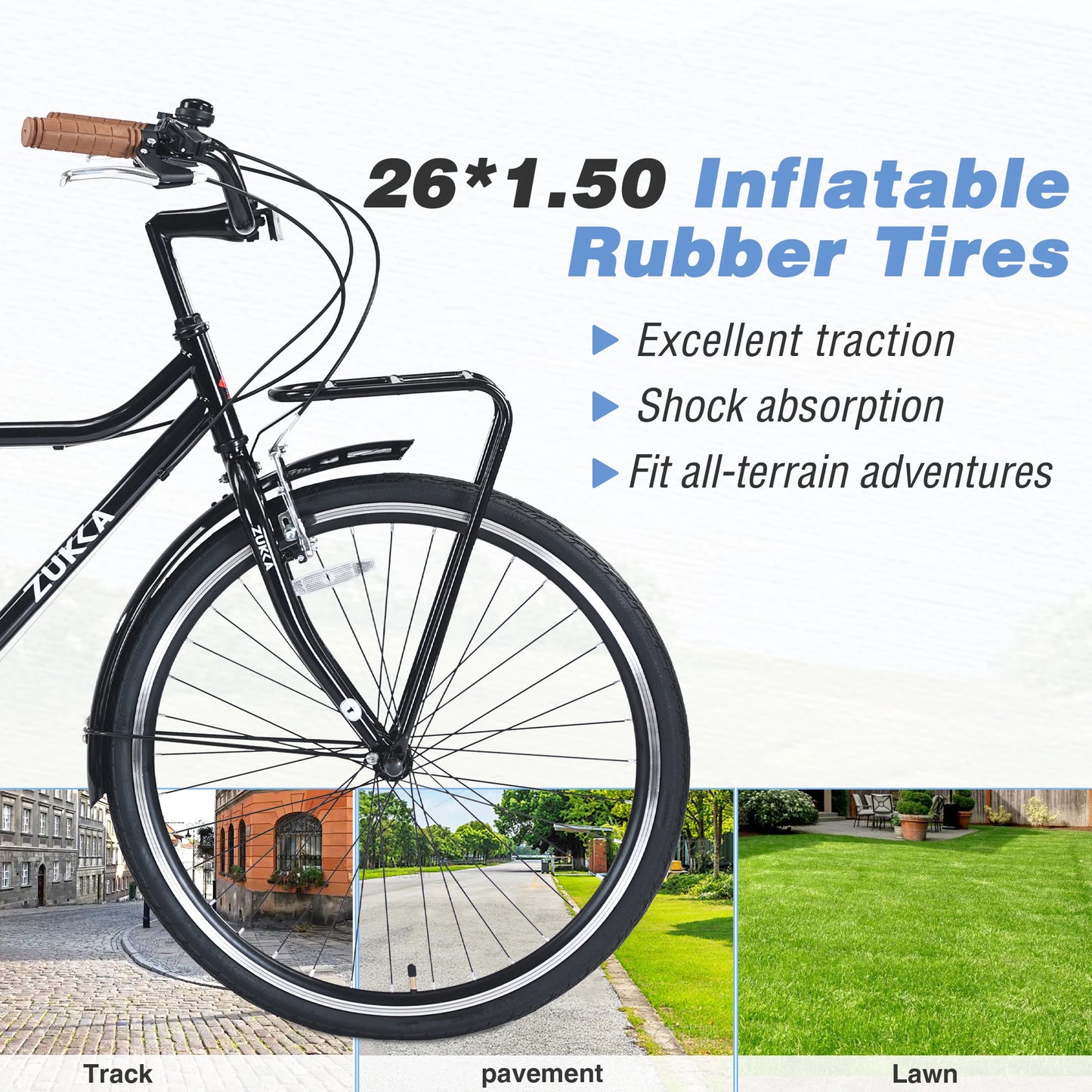ZUKKA Beach Cruiser Bike 26 Inch Vintage City Bicycle