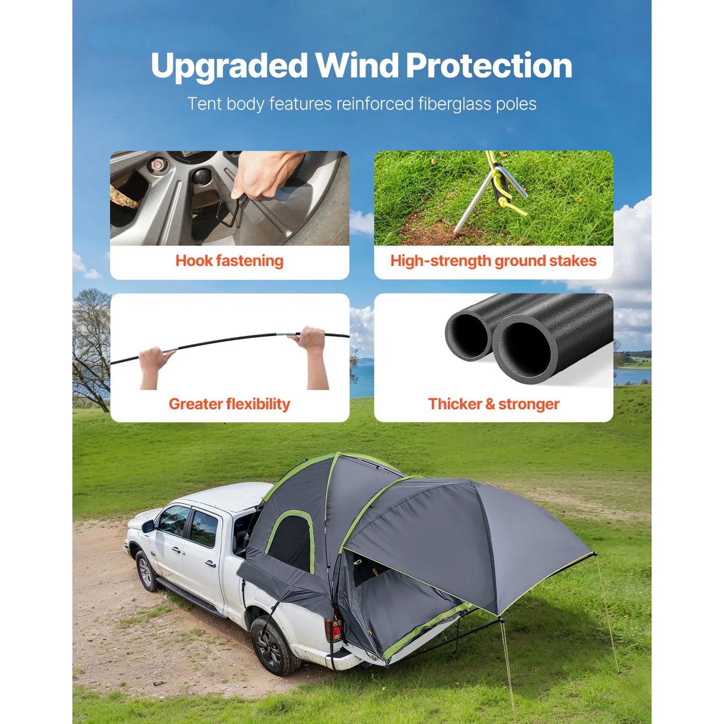 VEVOR Pickup Truck Tent for Camping Waterproof PU2000 2-3 Person Truck Bed Tent with Expandable Awning