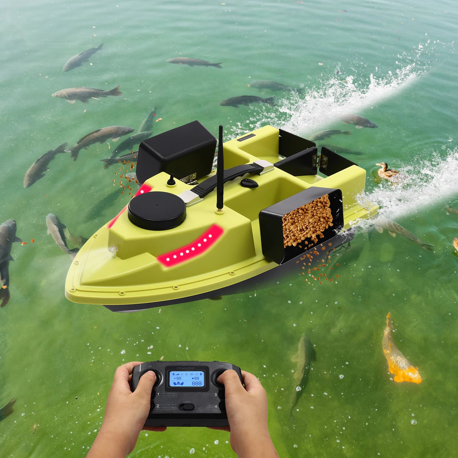 GPS RC Bait Boat for Fishing w/5200mAh Battery LED Screen Fishing Bait Boat 500M RC 40W 4 Bait Slot Fishing Bait Boat Set - Get Outside Today 25