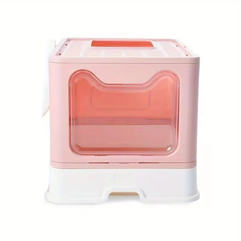 Collapsible Litter Pan with Lid Enclosed Litter Pan Top Entry Splash Proof Cat Toilet Easy to Clean with Litter Scoop
