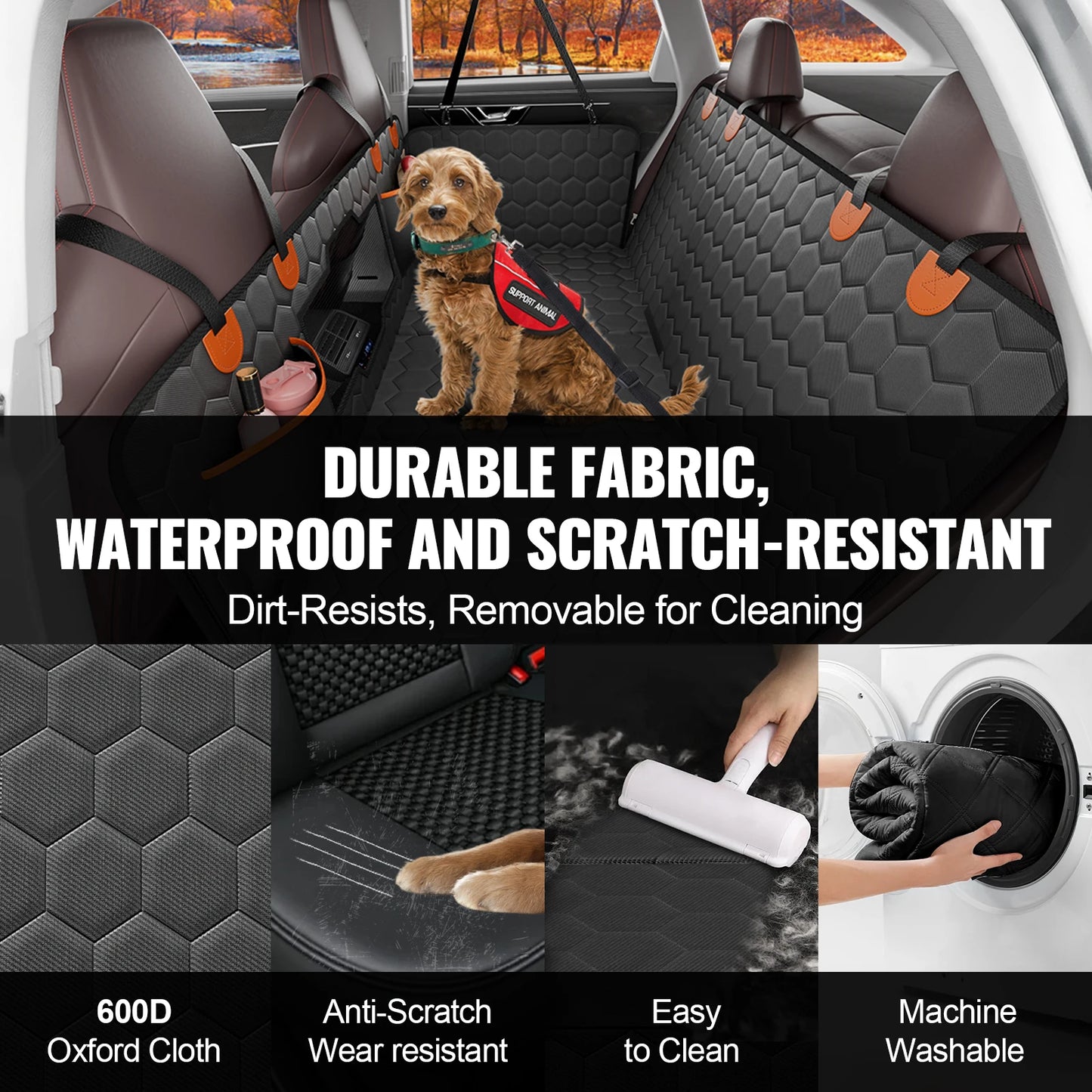 VEVOR Back Seat Extender Dog Car Seat Cover for Back Seat Bed with Mesh Window and Storage Pocket Supports 350lbs Dog Hammock - Get Outside Today 25