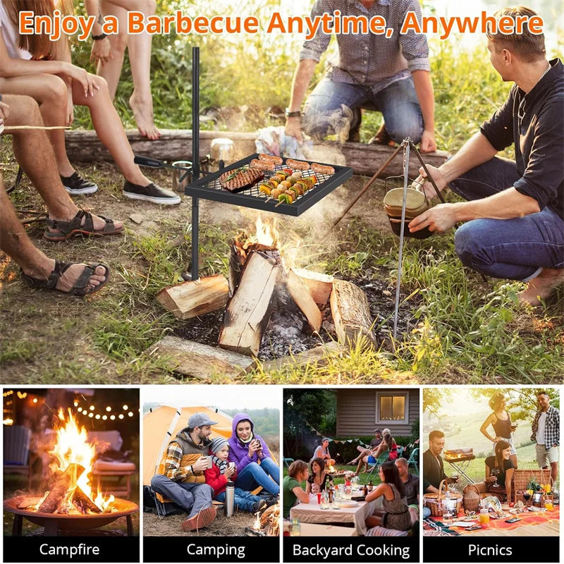 Swivel Campfire Grill Grate Heavy Duty Stainless Steel Portable Camping Essential