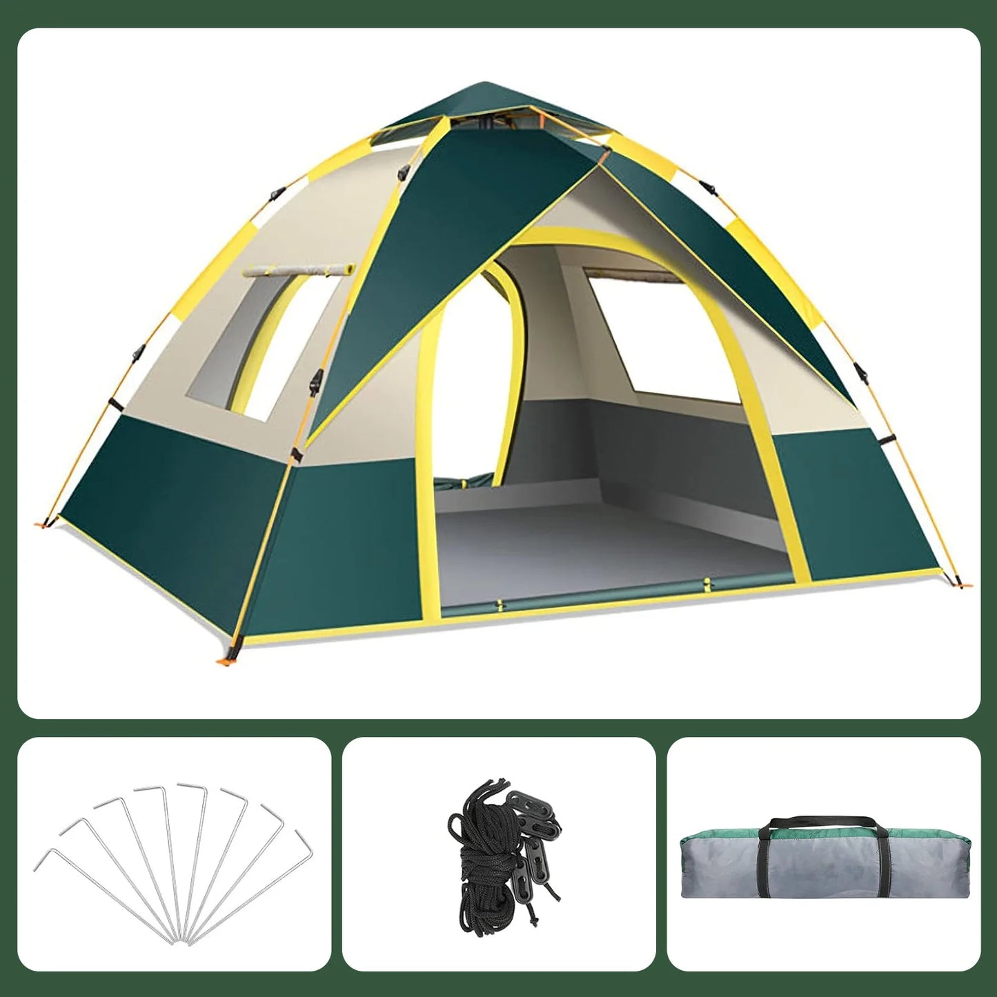 Lovewe Quick Opening Camping Tent Waterproof Windproof Dual Doors Windows Easy Setup Lightweight 2 Person Capacity
