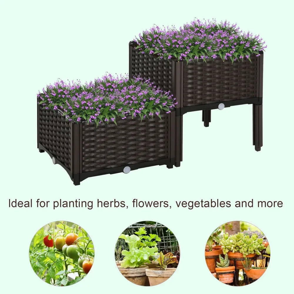 2 Piece Gray Raised Garden Bed with Legs Self-Watering Planter Box for Flowers Herbs and Vegetables