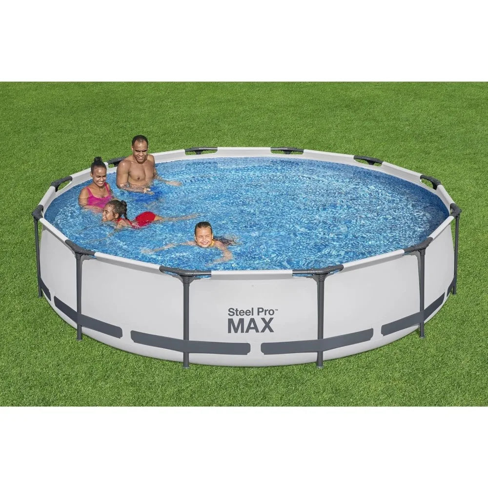 Steel Pro MAX 12 Foot x 30 Inch Round Metal Frame Above Ground Swimming Pool Set with 330 GPH Filter Pump