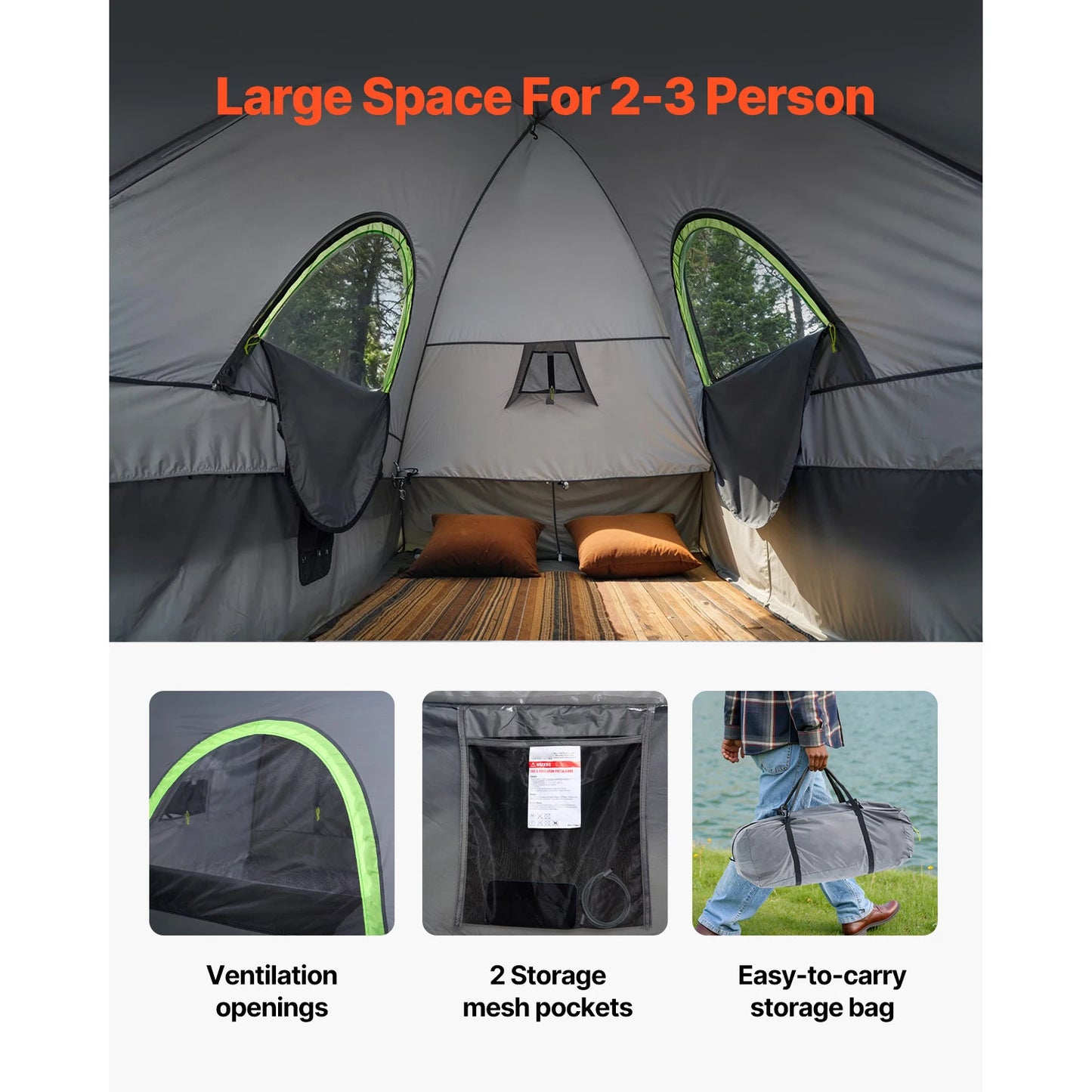 VEVOR Pickup Truck Tent for Camping Waterproof PU2000 2-3 Person Truck Bed Tent with Expandable Awning