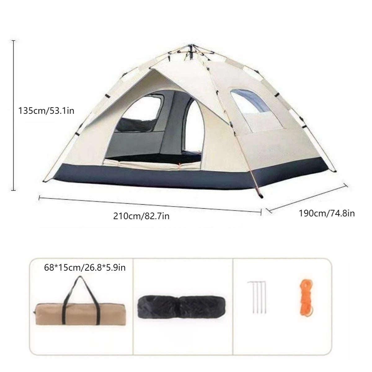 Outdoor Sunshade Self-Driving Travel Camping Tent with Two Doors and Two Windows