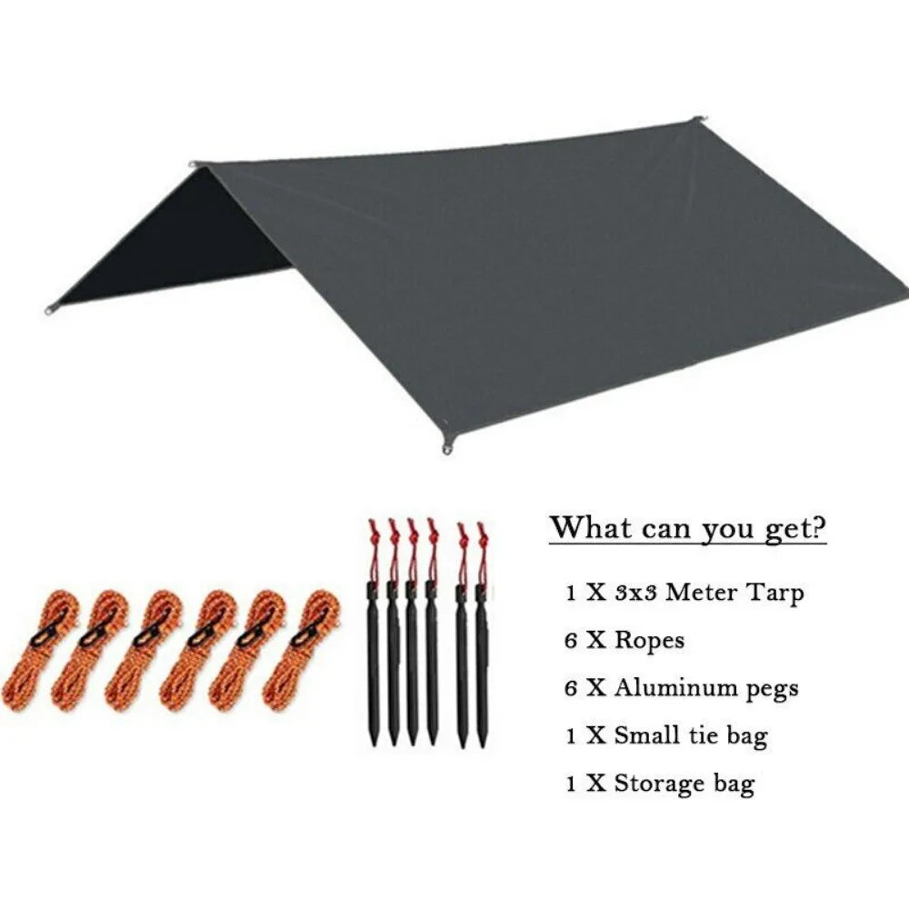 3Mx3M Camping Waterproof Awning Tarp Tent Dark Grey Ultralight Sun Shelter - Get Outside Today 25