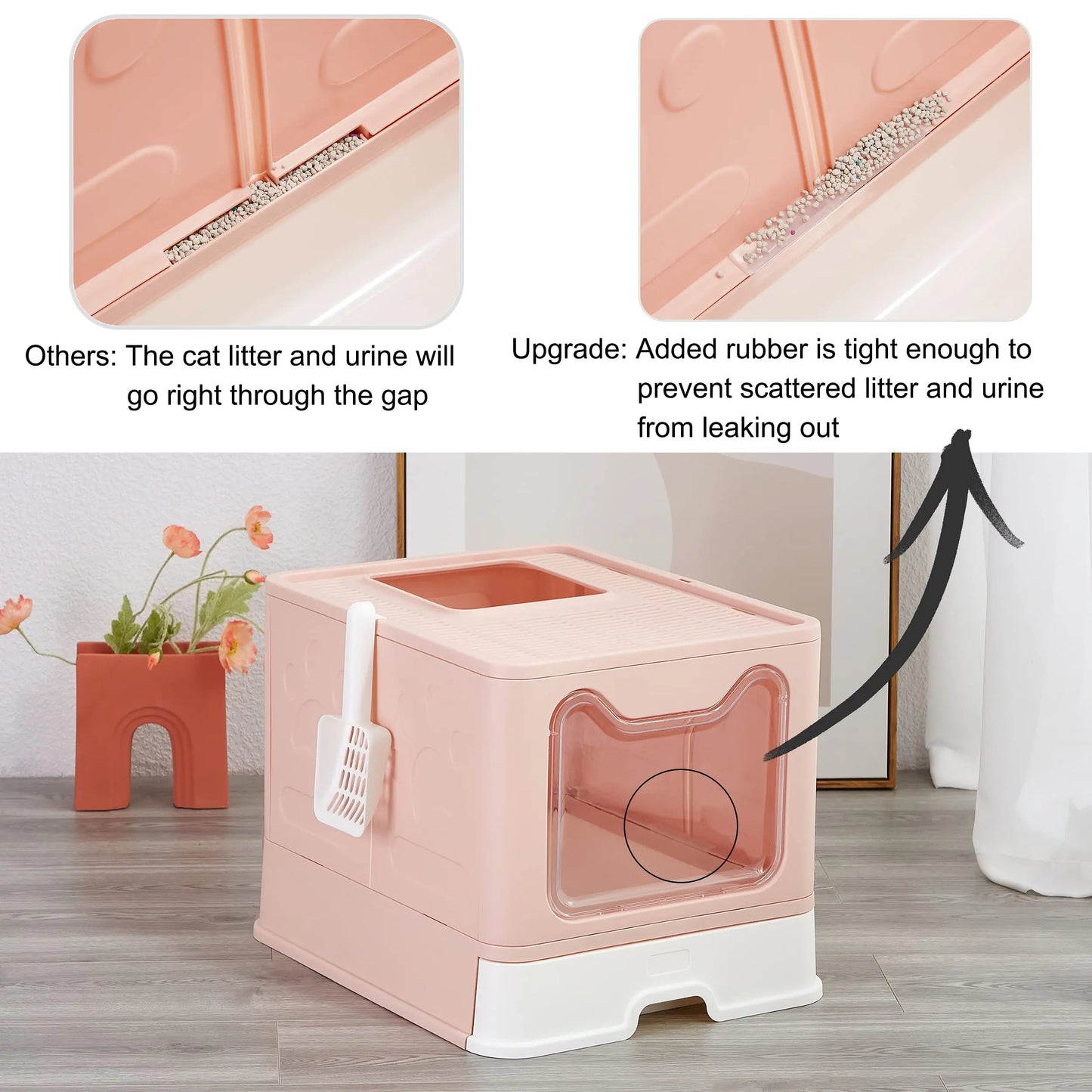 Collapsible Litter Pan with Lid Enclosed Litter Pan Top Entry Splash Proof Cat Toilet Easy to Clean with Litter Scoop
