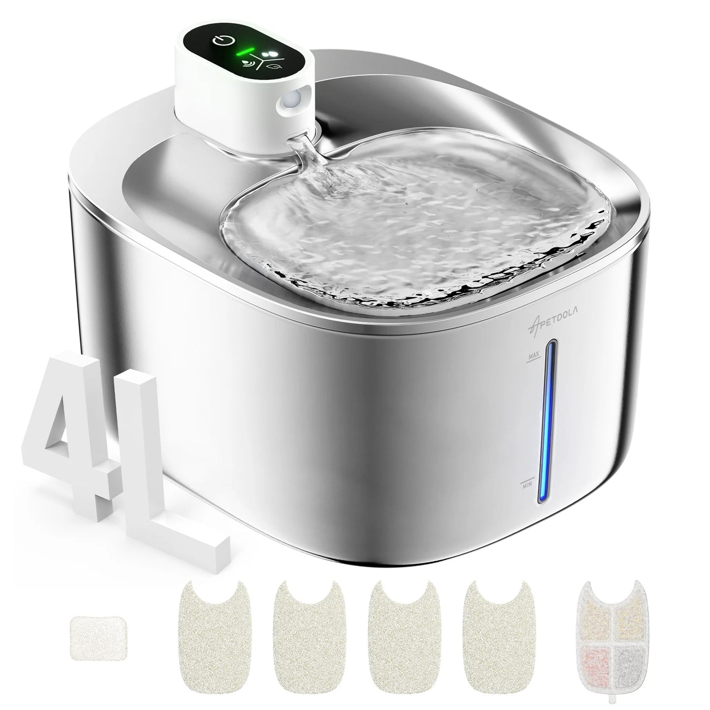 Wireless Cat Water Fountain Stainless Steel 4L Cordless
