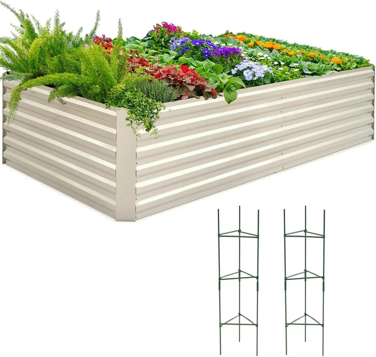 Galvanized Raised Garden Bed 8x4x2 Feet Tall Metal Planter Box for Vegetables with Tomato Cages Included