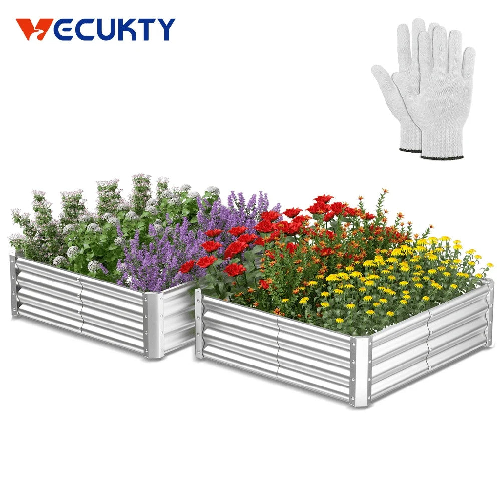 Galvanized Raised Garden Bed 9x3ft and 3x3ft 2 Pack Metal Planter Box for Vegetables and Flowers Easy Assembly Durable for Outdoor Use