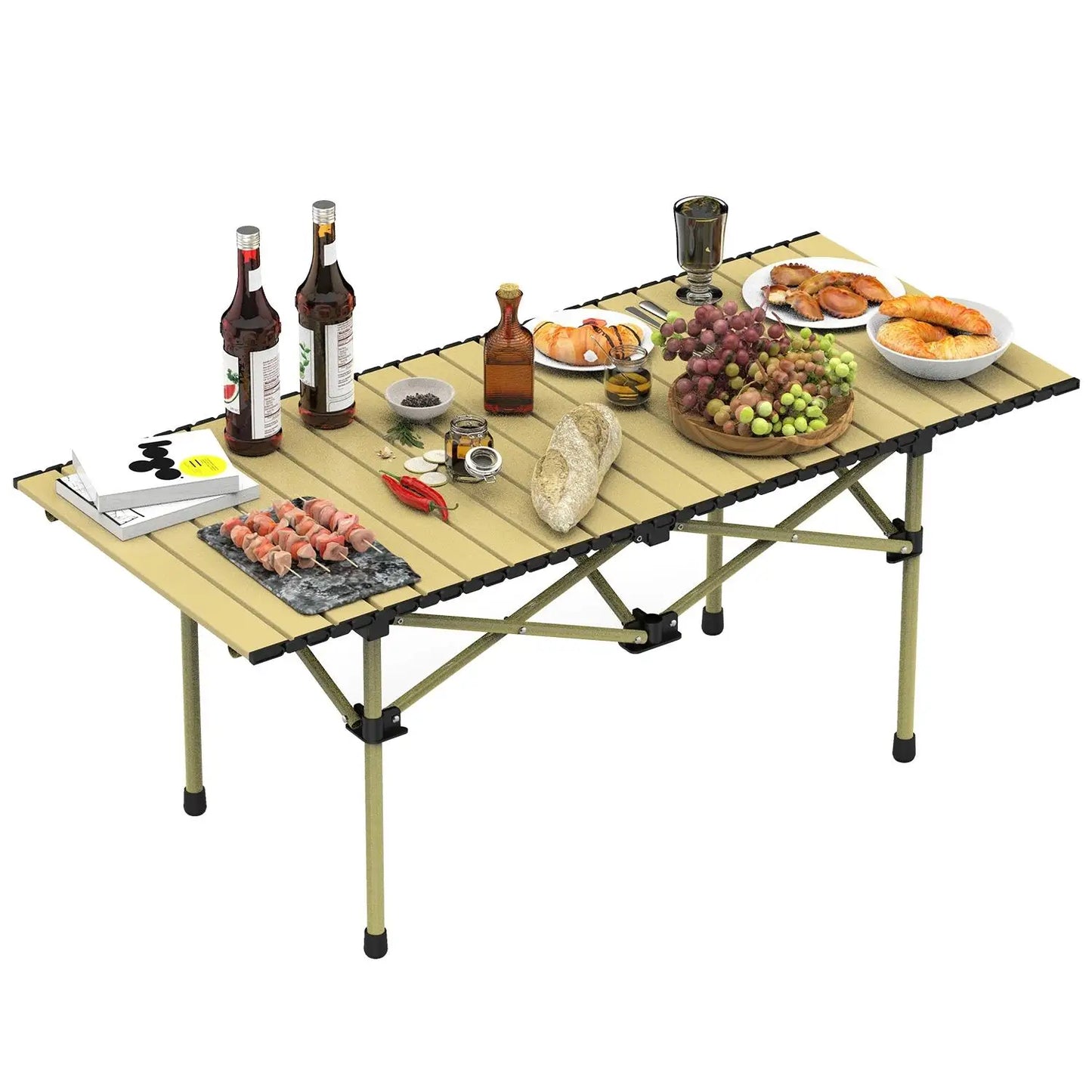 Folding Camping Table Portable Carbon Steel Heavy Duty Foldable Outdoor Use for 4 to 6 Person Grill