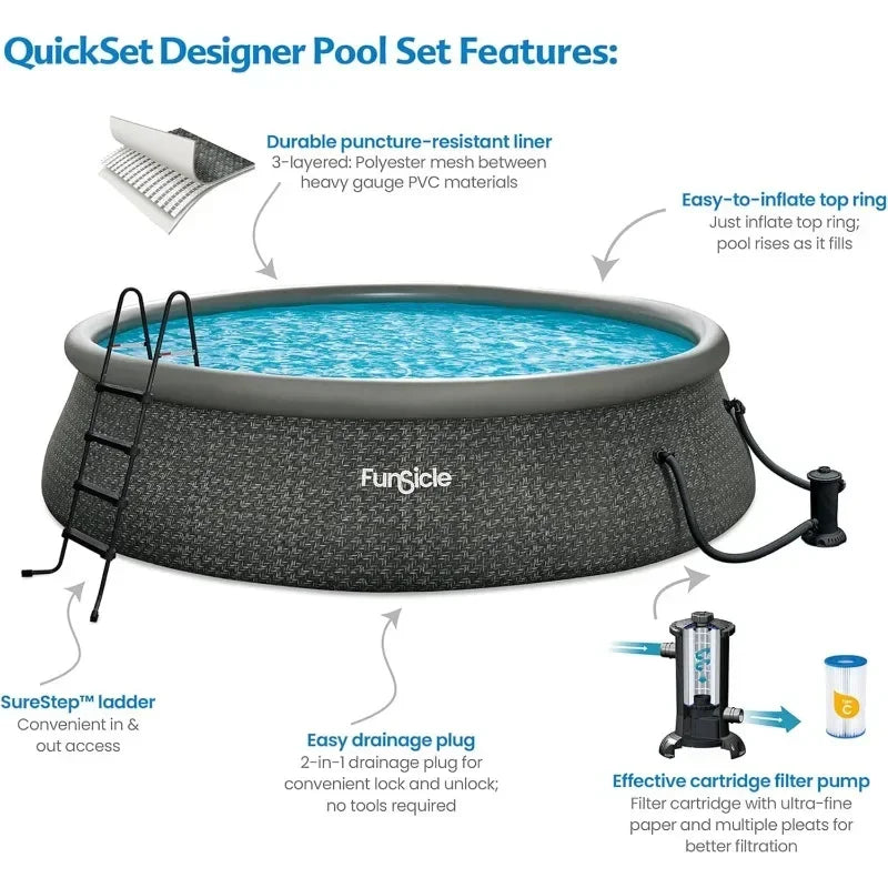 Funsicle Quickset 18 by 48 Inches Round Inflatable Ring Top Outdoor Above Ground Swimming Pool Set with Filter Pump