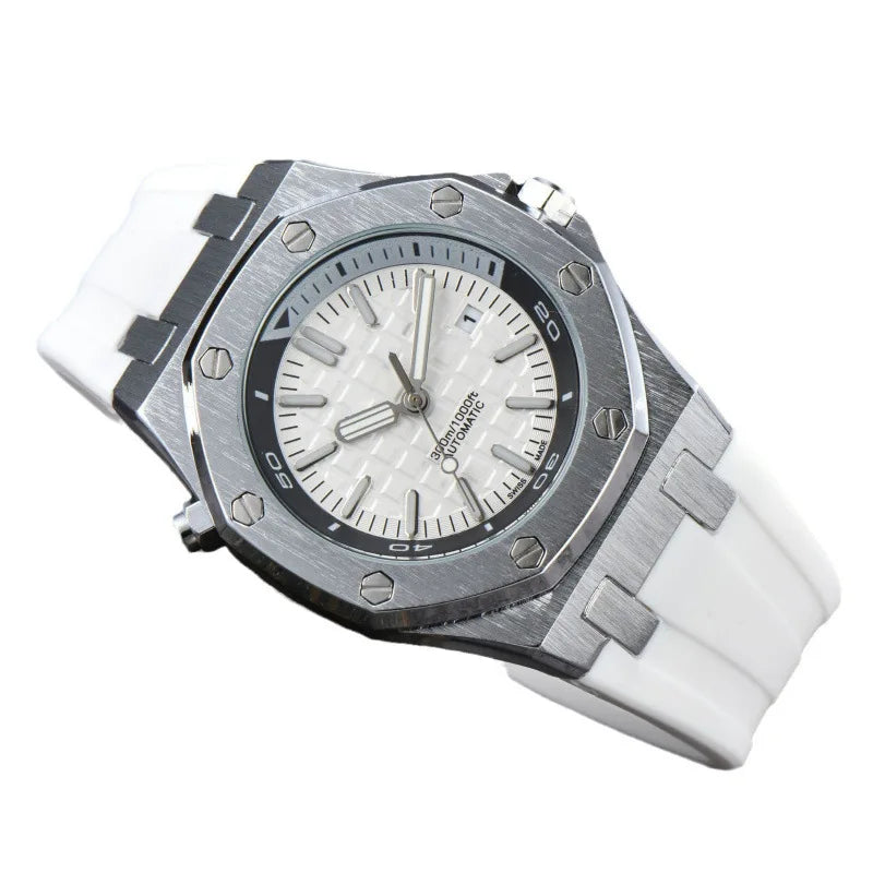 2025 Men's Luxury Quartz Watch Silicone Strap Sapphire Crystal Waterproof 100M Luminous Date Display Business Casual