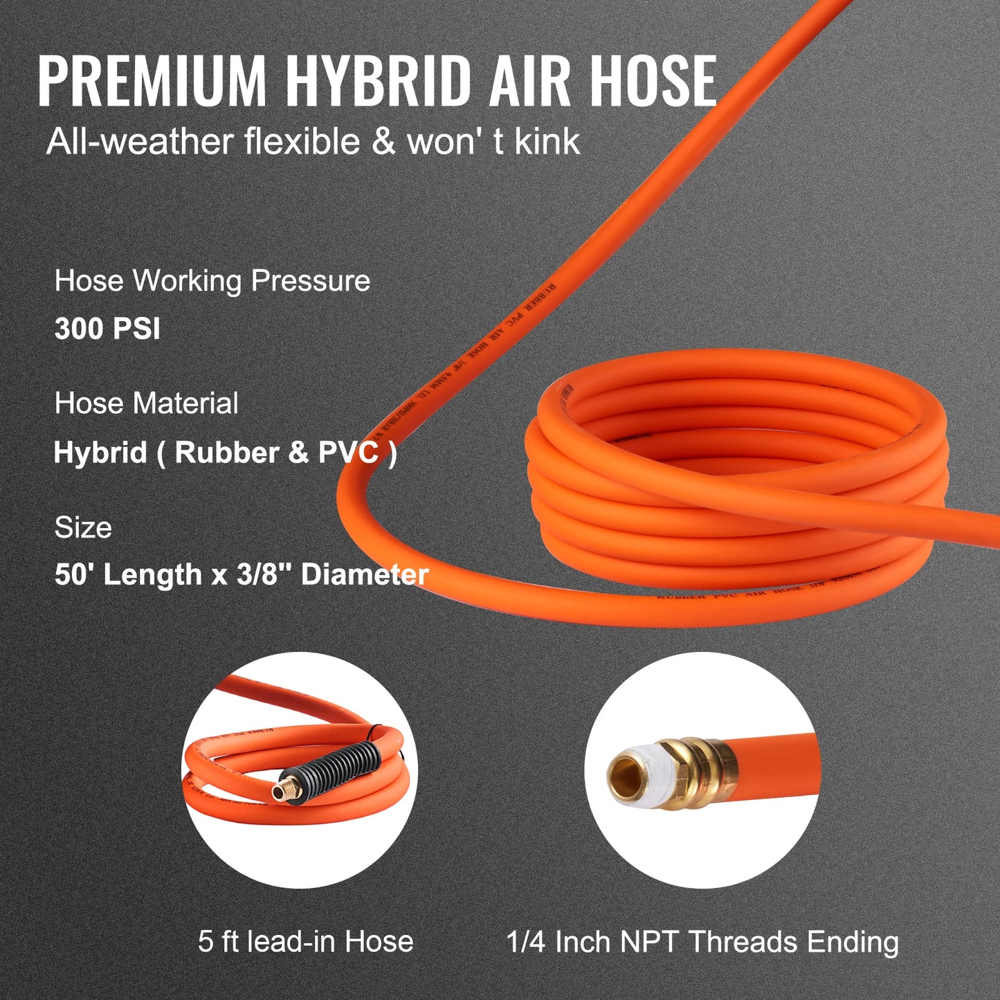 VEVOR 50FT Retractable Air Hose Reel Wall Mounted PVC Hose Automatic Rewinding Swivel Line Compressor for Automobile Maintenance