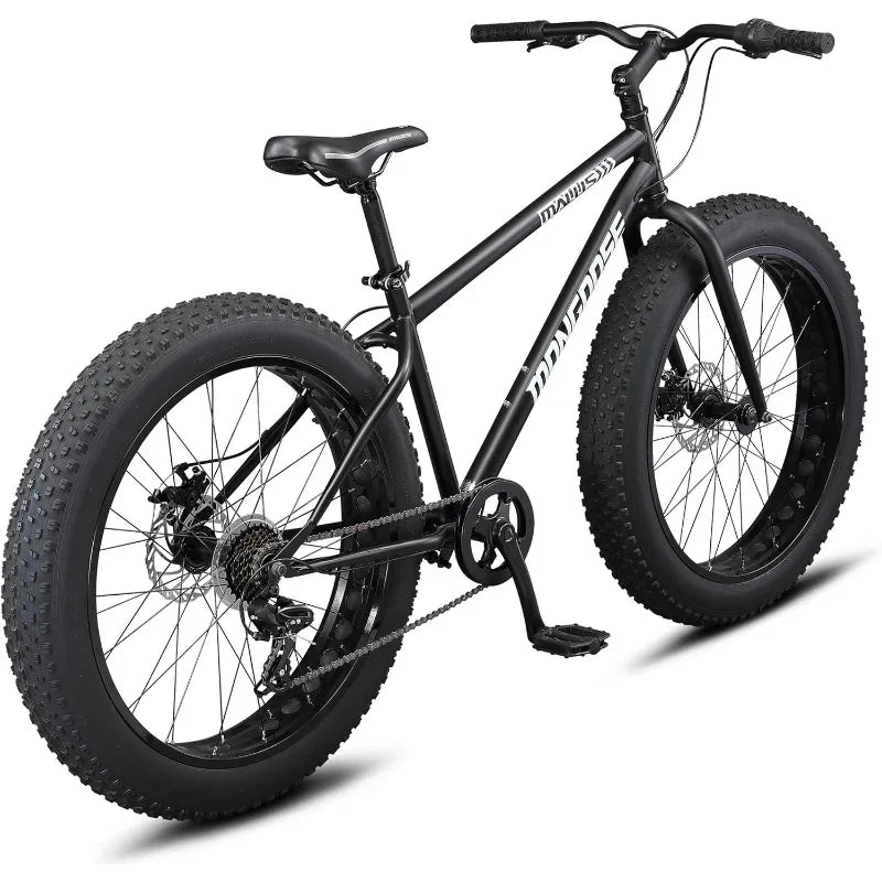 Mongoose Malus Unisex Fat Tire Mountain Bike with 26 Inch Wheels and 4 Inch Wide Knobby Tires Steel Frame