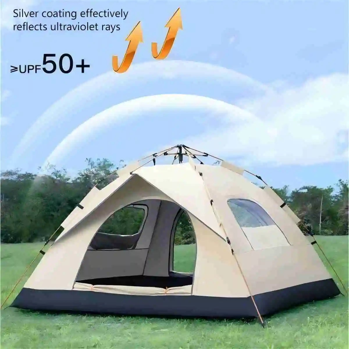 Outdoor Sunshade Self-Driving Travel Camping Tent with Two Doors and Two Windows