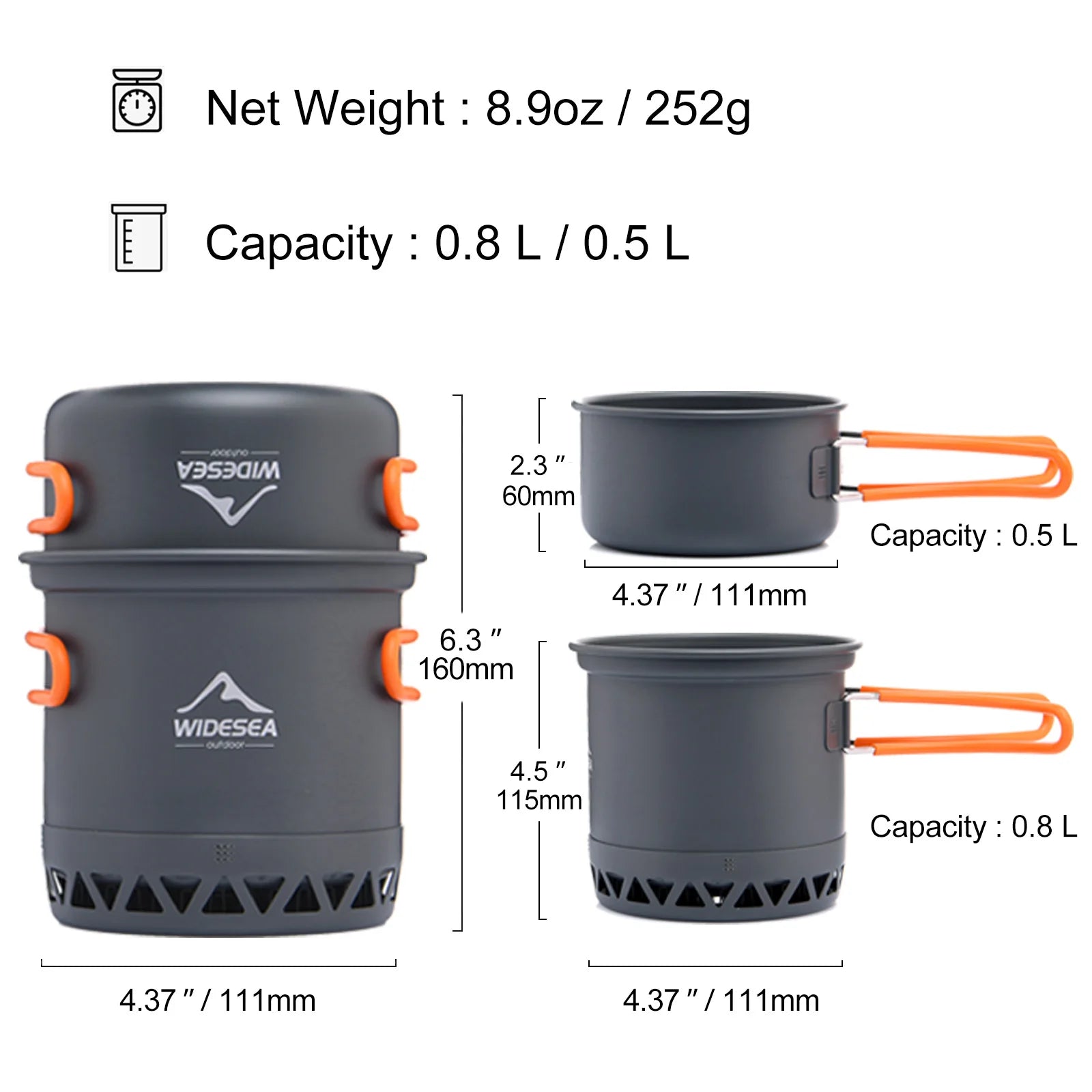 Widesea Camping 1.3L 2.3L Cookware Outdoor Cooking Set Heat Cooker Travel Tableware Pot Kettle Tourist Kitchen Utensil Equipment - Get Outside Today 25