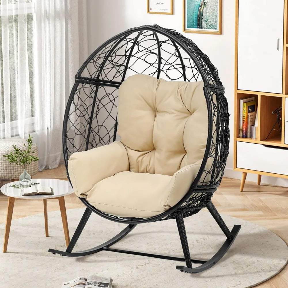 Outdoor Rocking Egg Chair with Cushioned Comfort Wicker Patio Rocker 250 Pound Capacity Anti-Slip All Weather Resilient Rattan