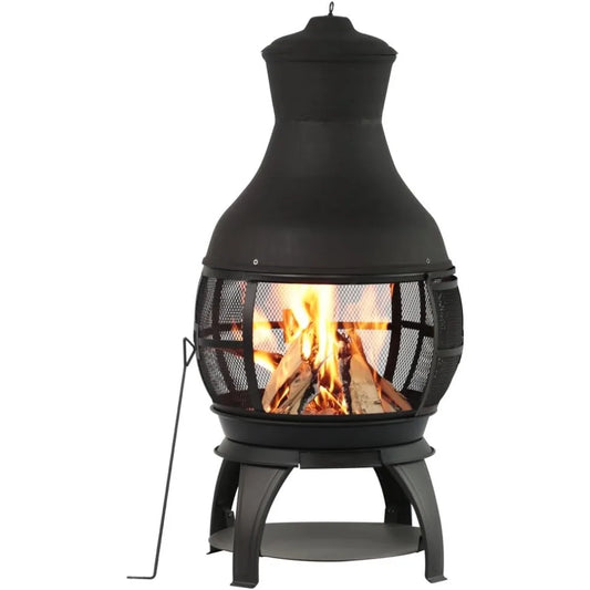 Wood Burning Fire Pit Chimenea Fireplace Brown Black