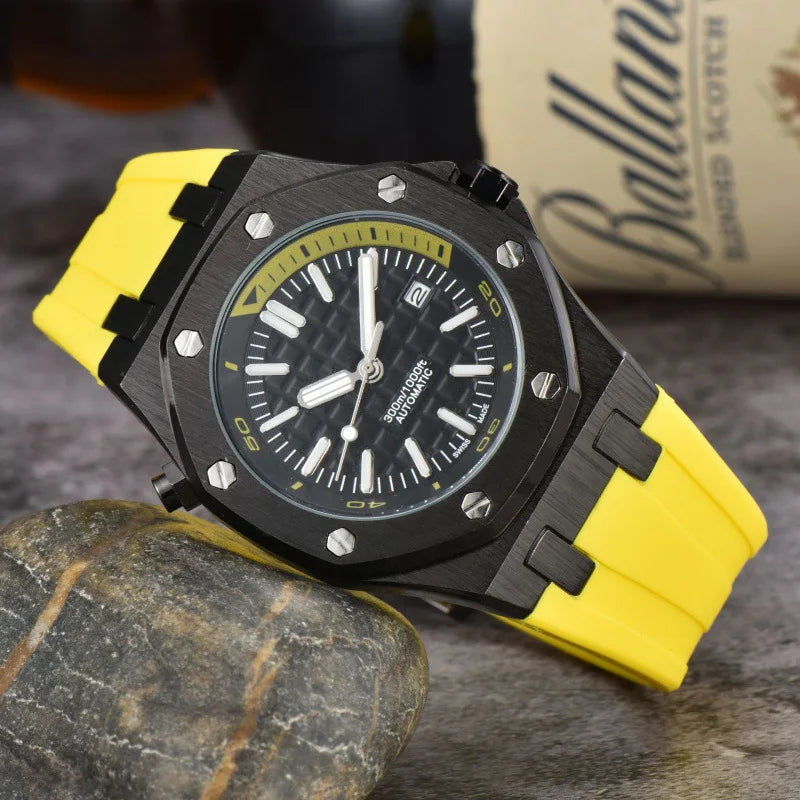 2025 Men's Luxury Quartz Watch Silicone Strap Sapphire Crystal Waterproof 100M Luminous Date Display Business Casual