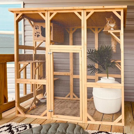 Wooden Outdoor Cat Enclosure Catio Weatherproof Playpen