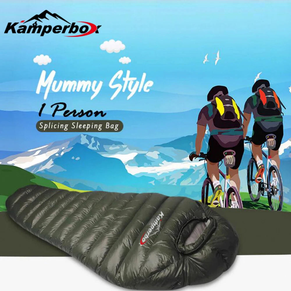 Kamperbox Goose Down Sleeping Bag For Winter Camping 0C To Minus 10C Nylon Shell Standard Length Adult