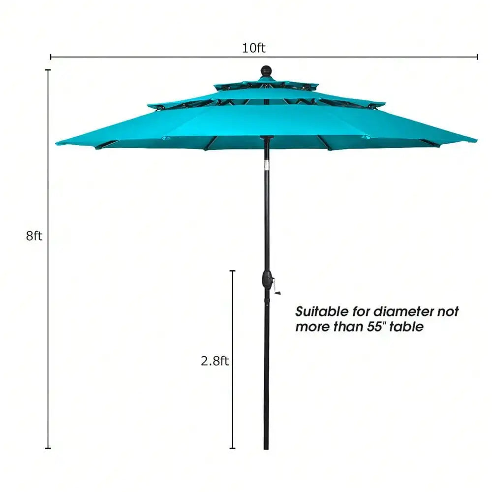 10ft 3 Tier Patio Market Umbrella Aluminum Shade Shelter Double Vented Turquoise