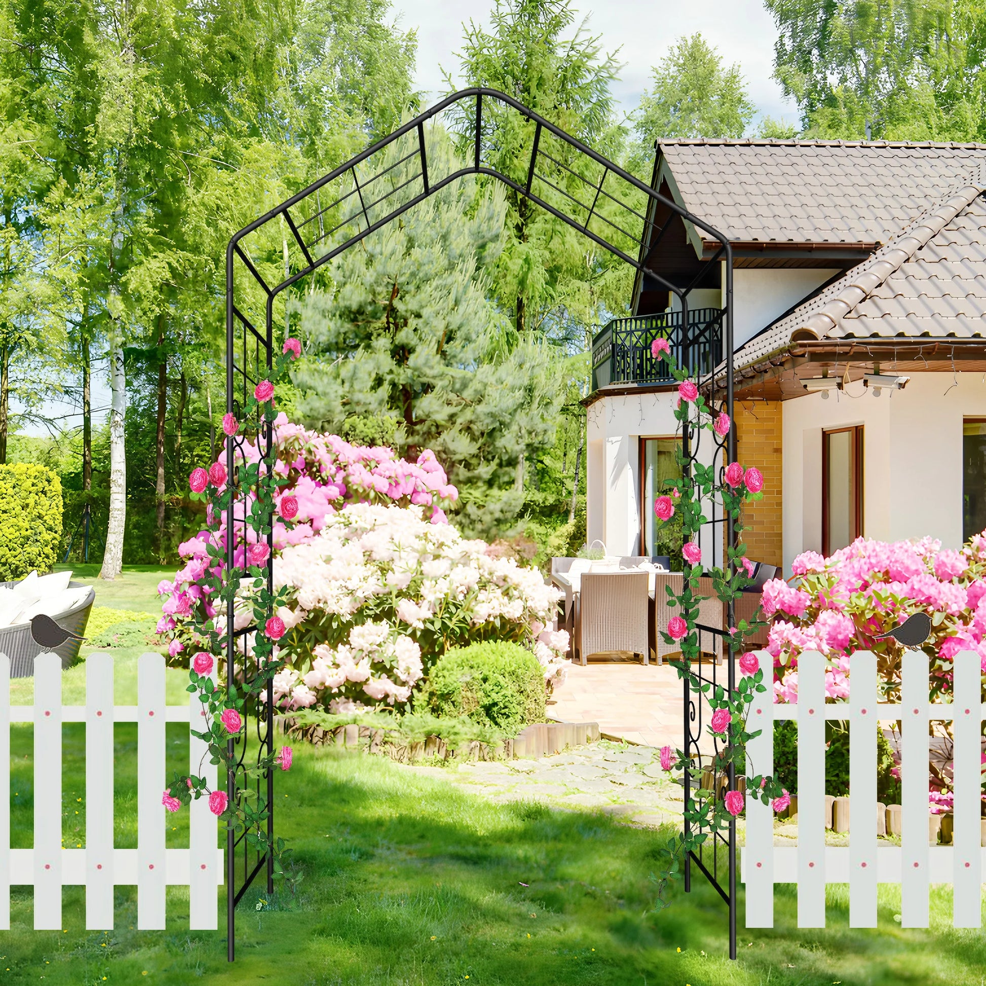 Metal Garden Arch Climbing Plants Support Black Outdoor - Get Outside Today 25