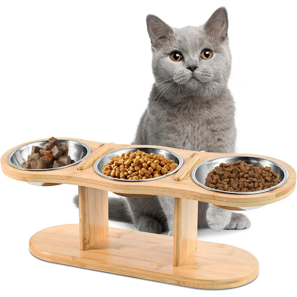Tilted Raised Cat Feeder Three In One Stainless Bowls - Get Outside Today 25