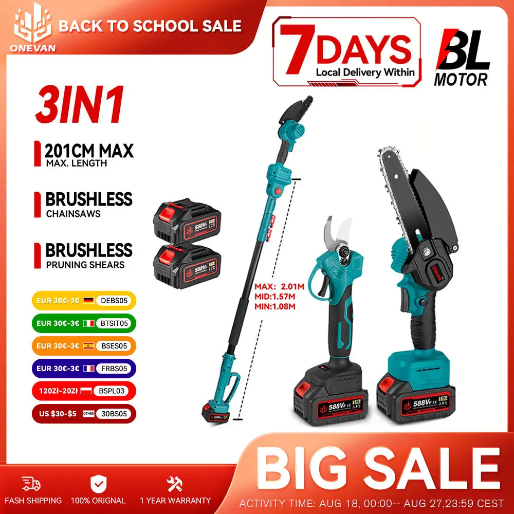ONEVAN 3500W 2in1 Brushless Chainsaw Pruner Extendable Pole - Get Outside Today 25