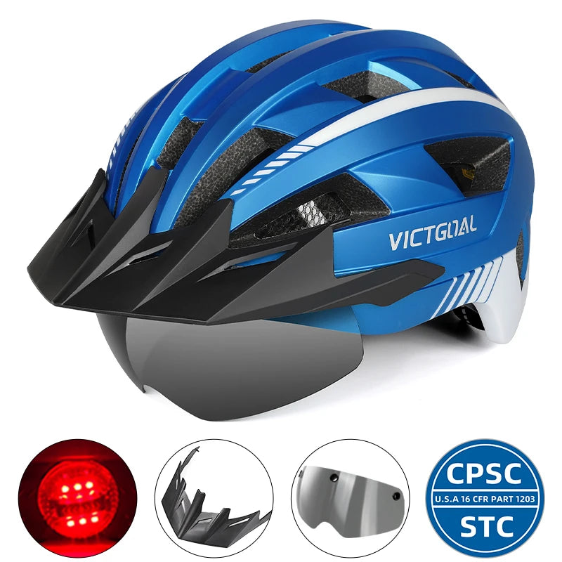 VICTGOAL MTB Road Bike Helmet for Men Women Visor Goggles LED Rear Light Mountain Bicycle Helmet Racing Safety Cycling Helmets - Get Outside Today 25