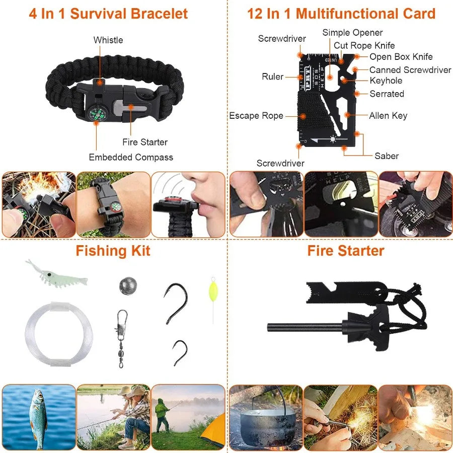 125Pcs Survival Kits Emergency Gear for Outdoor Adventure