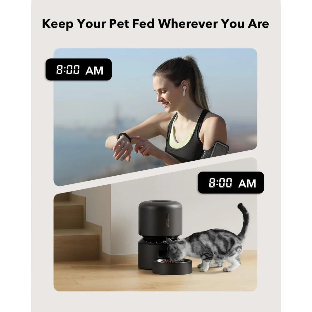 Automatic Cat Feeder and Dog Food Dispenser with Freshness Preservation Timed Pet Feeders for Dry Food Dual Power Supply