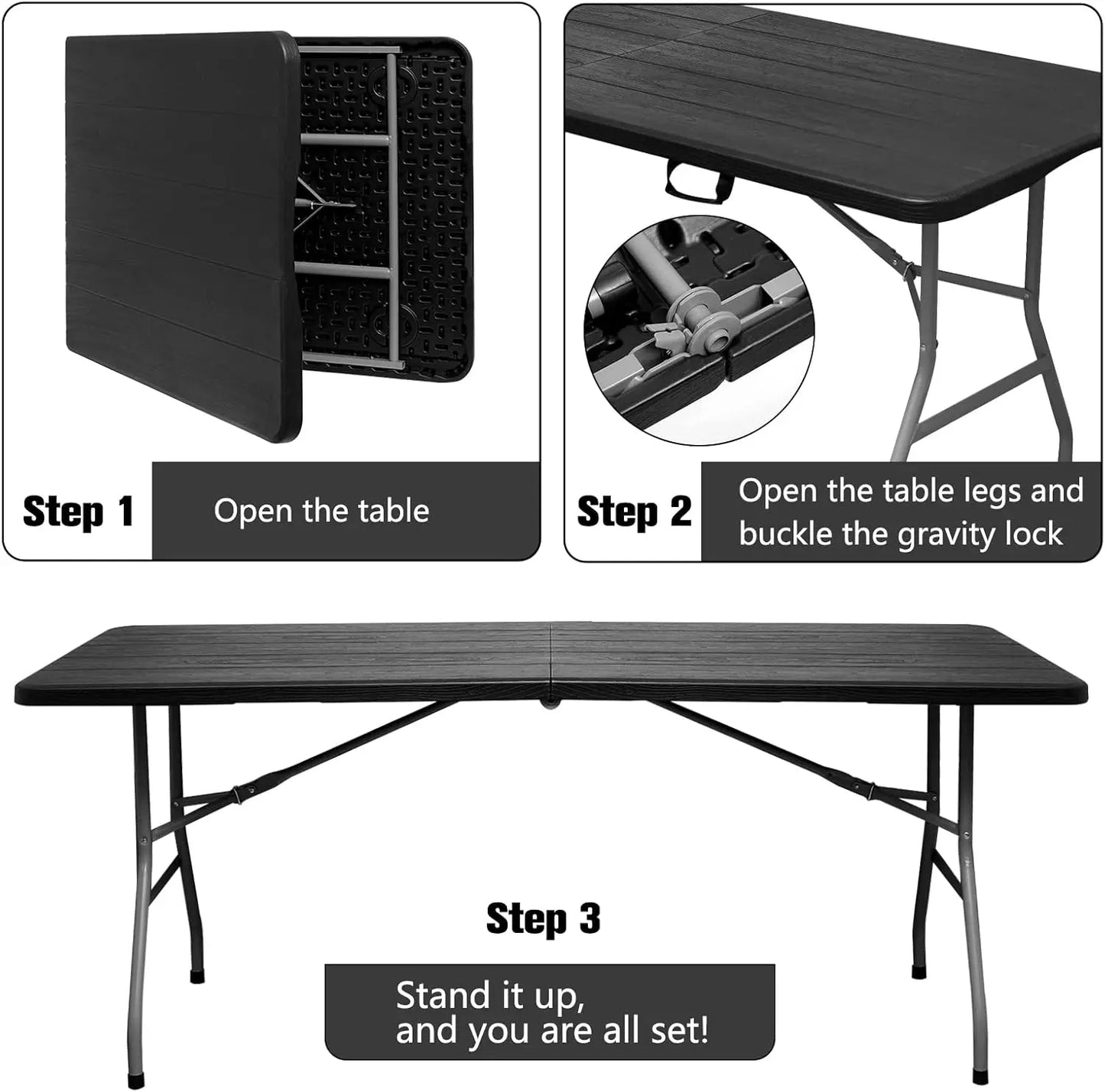 Table 6ft Portable Heavy Duty Plastic Fold-in-Half Utility Dining Table Indoor Outdoor - Get Outside Today 25