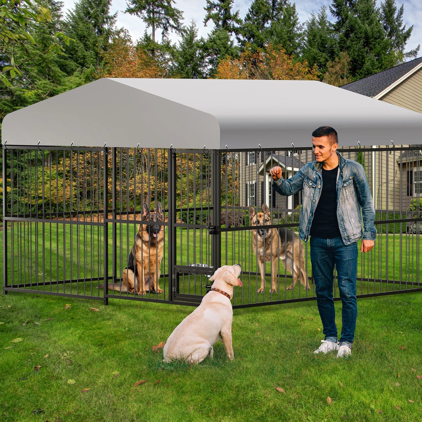 Outdoor Dog Kennel 10x10x6ft Heavy Duty Cage With Roof - Get Outside Today 25