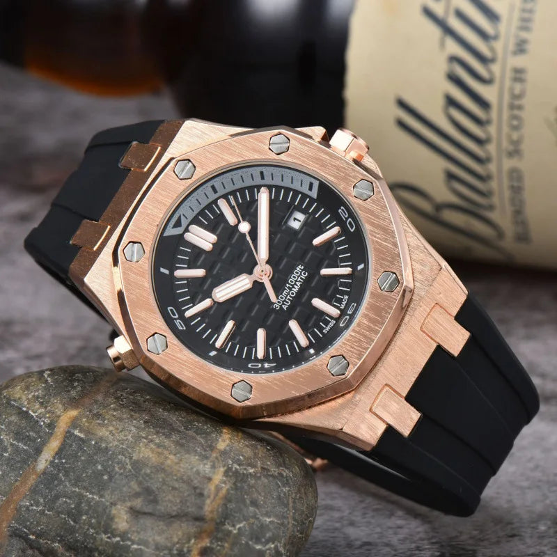 2025 Men's Luxury Quartz Watch Silicone Strap Sapphire Crystal Waterproof 100M Luminous Date Display Business Casual