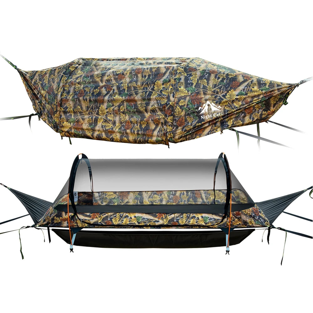 Night Cat Flat Lay Hammock Tent with Mosquito Net Waterproof Rainfly and Storage Room