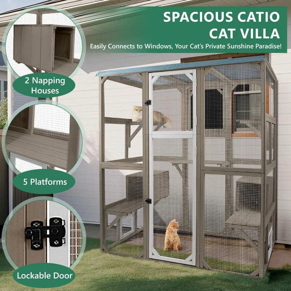 Outdoor Catio Enclosure Large Kitty Cage With 5 Platforms
