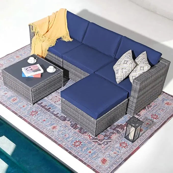 5 Piece Outdoor Patio Furniture Set Sectional Conversation All Weather Cushions Backyard Porch Garden Poolside Balcony Set