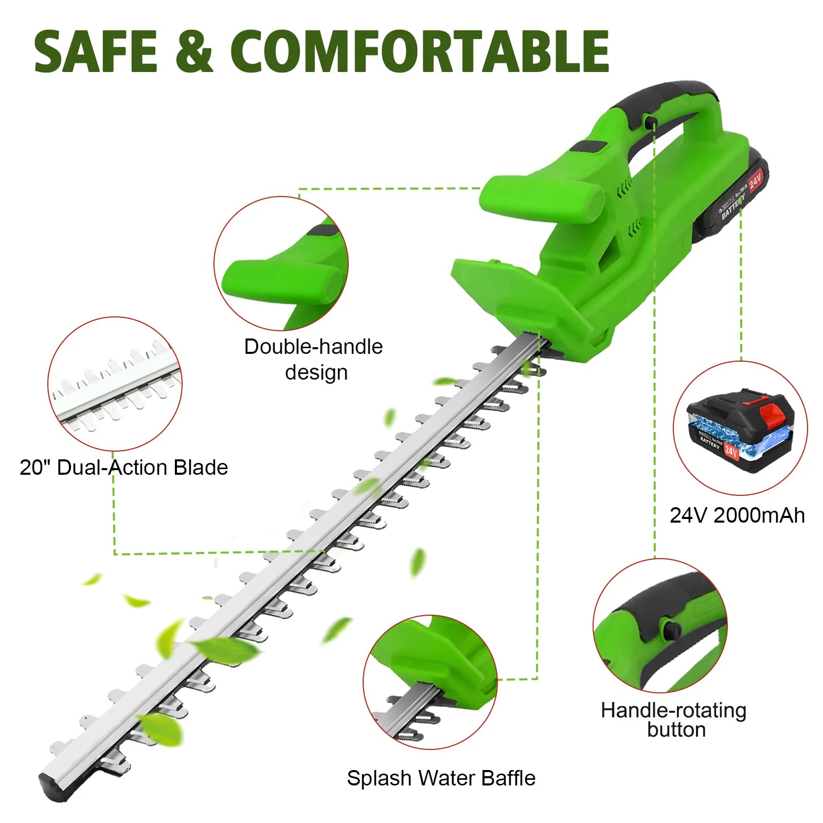 20 Inch Cordless Hedge Trimmer Dual Blade 24V With 2x1.3Ah Batteries And Charger - Get Outside Today 25